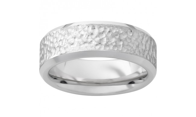 Serinium Beveled Edge Band with Hammered Hand Finish