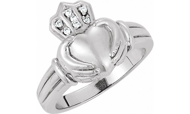 14K White Men's .03 CTW Diamond Claddagh Ring