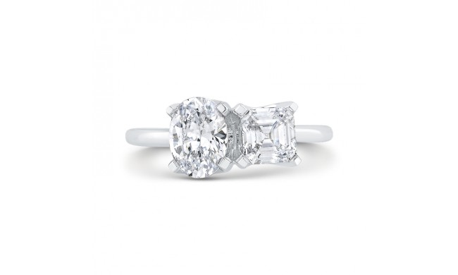 Shah Luxury 14K White Gold Two Stone Engagement Ring Center with Oval & Asscher Diamond