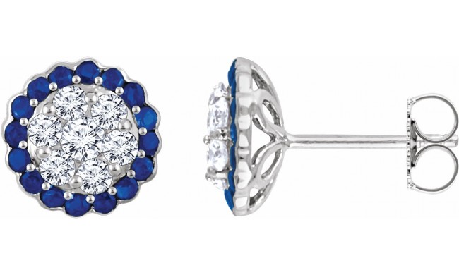 14K White Blue Sapphire & 5/8 CTW Diamond Earrings