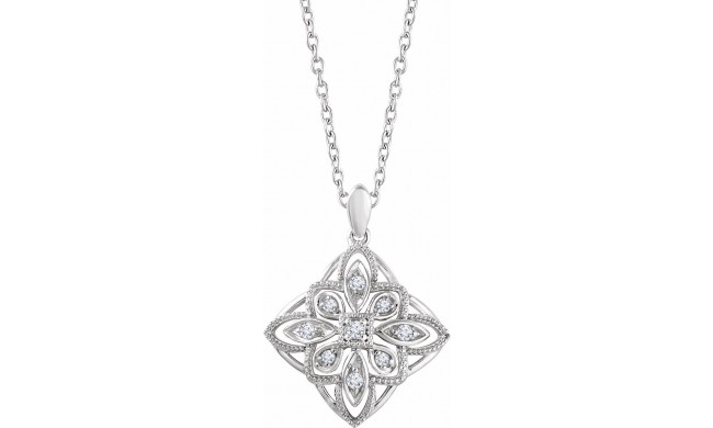 14K White 1/10 CTW Diamond Granulated Filigree 18 Necklace