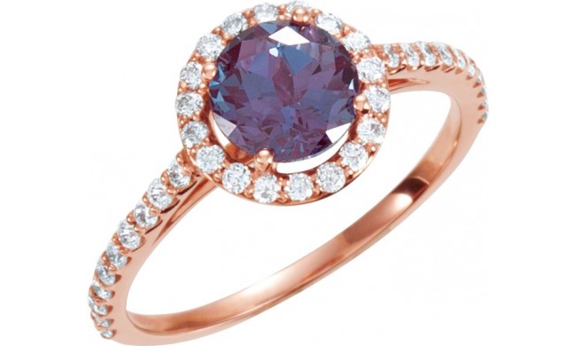 14K Rose Lab-Grown Alexandrite & 3/8 CTW Diamond Ring