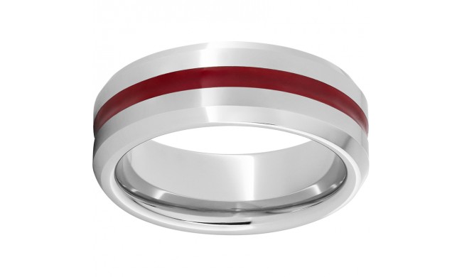 Serinium Beveled Edge Band with Red Inlay