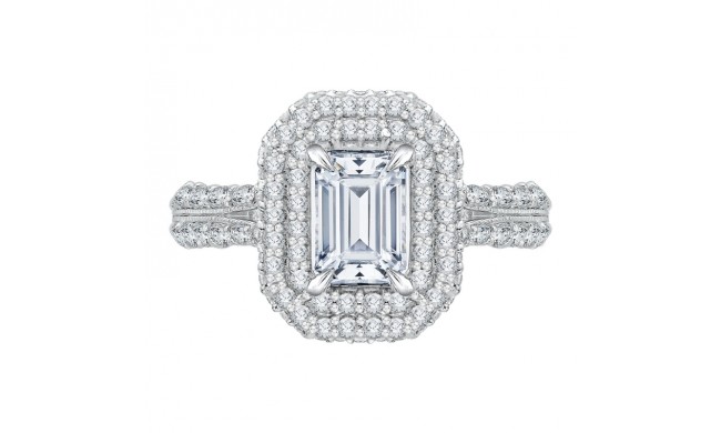 Shah Luxury 14K White Gold Split Shank Emerald Diamond Double Halo Engagement Ring (Semi-Mount)