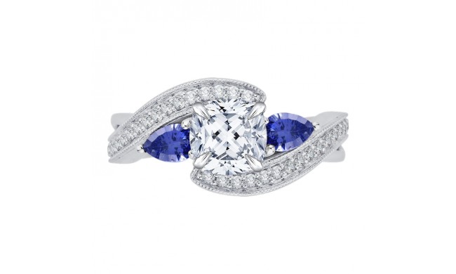 Shah Luxury 14K White Gold Cushion Diamond and Sapphire Engagement Ring (Semi-Mount)