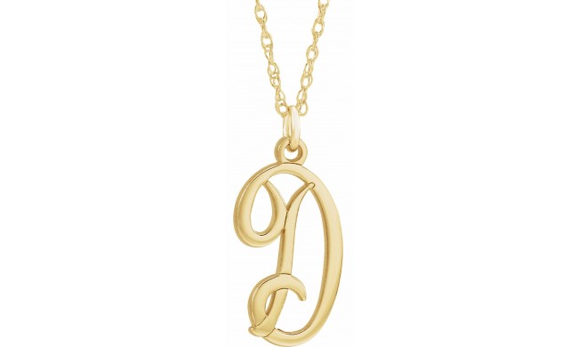 14K Yellow Script Initial D 16-18 Necklace