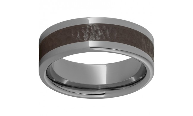 Rugged Tungsten  8mm Pipe Cut Band with Brown CeramicHammered Finish