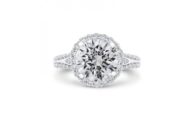 Shah Luxury 14K White Gold Round Cut Diamond Halo Engagement Ring Split Shank  (With Center)