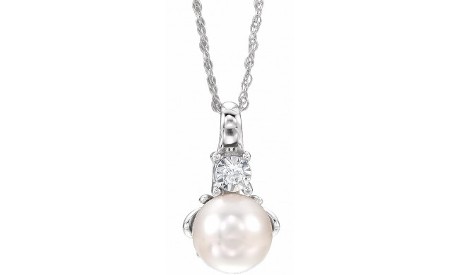 14K White Freshwater Cultured Pearl & .02CTW Diamond 18 Necklace
