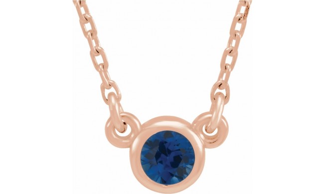 14K Rose 3 mm Round Blue Sapphire Bezel-Set Solitaire 16 Necklace