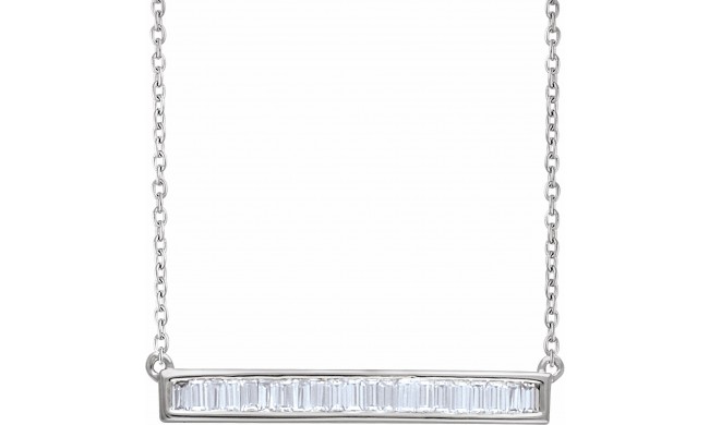14K White 1/2 CTW Diamond Baguette Bar 16-18 Necklace
