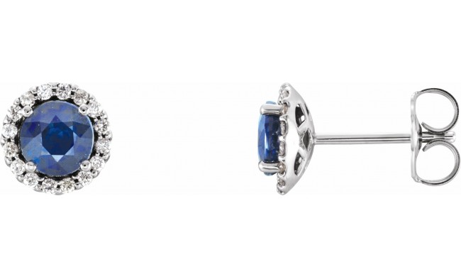 14K White Blue Sapphire & 1/6 CTW Diamond Earrings