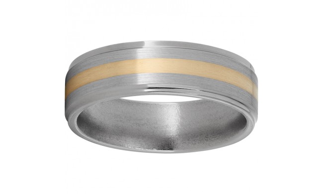 Titanium Flat Band with Grooved Edges, 2mm 14K Yellow Gold Inlay and Satin Finish