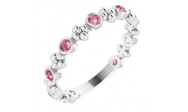 14K White Pink Tourmaline Beaded Ring