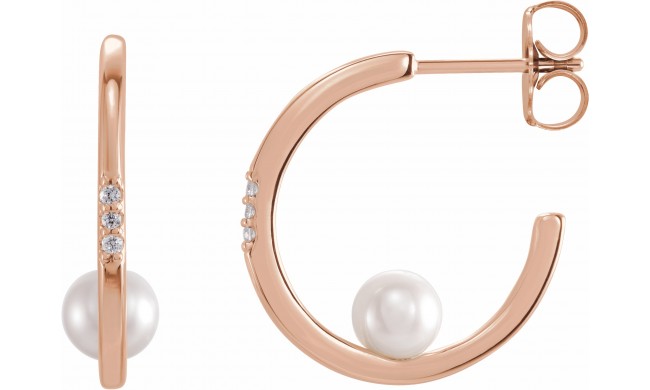 14K Rose Freshwater Cultured Pearl & .025 CTW Diamond Hoop Earrings