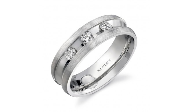 14k White Gold Deep Channel Three Stone Diamond Men's Band