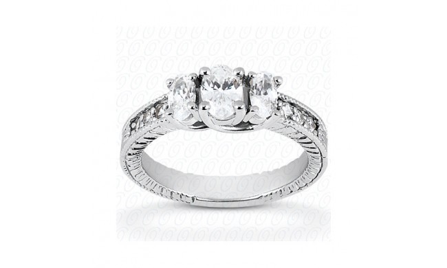 14k White Gold Diamond Semi-Mount 3 Stone Engagement Ring