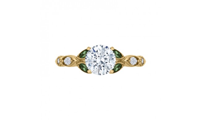 Shah Luxury 14K Yellow Gold Round Diamond and Green Tsavorite Engagement Ring (Semi-Mount)