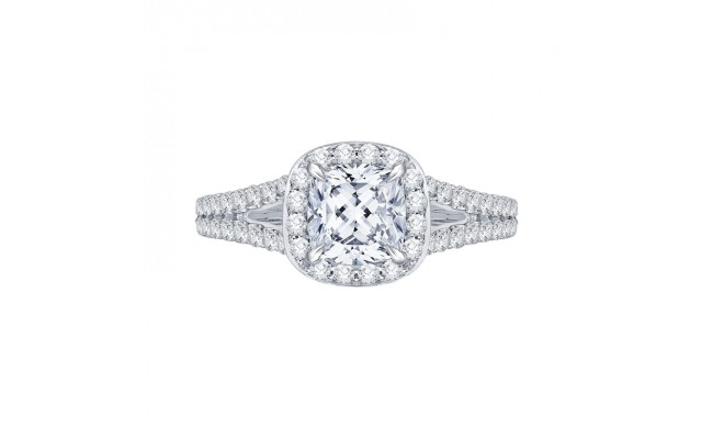 Shah Luxury 14K White Gold Cushion Cut Diamond Halo Engagement Ring with Split Shank (Semi-Mount)