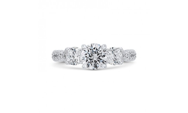 Shah Luxury 14K White Gold Three-Stone Engagement Ring with Round Diamond (Semi-Mount)