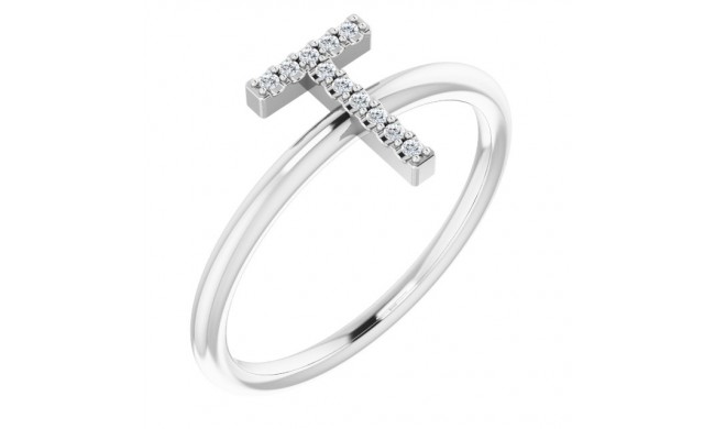 14K White .06 CTW Diamond Initial T Ring