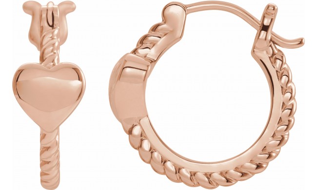 14K Rose 14 mm Heart Rope Hoop Earrings