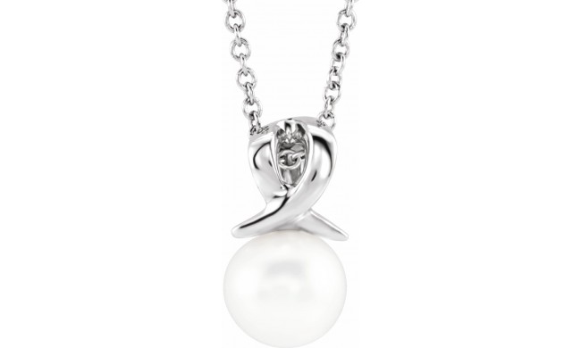 14K White Freshwater Cultured Pearl Bypass 16-18 Necklace