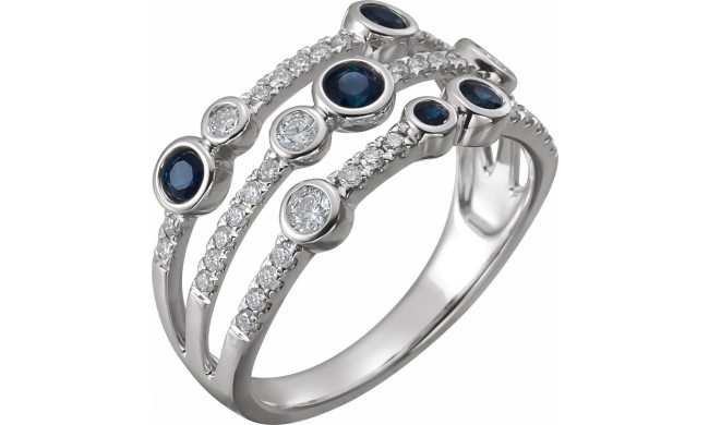 14K White Blue Sapphire & 3/8 CTW Diamond Ring