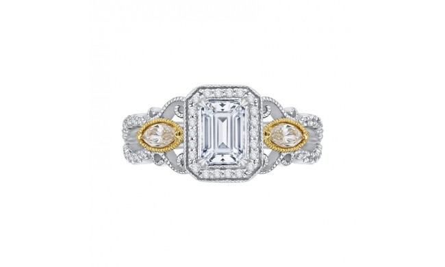 Shah Luxury 14K Two-Tone Gold Emerald Cut Diamond Halo Engagement Ring (Semi-Mount)