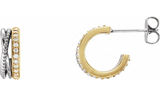 14K Yellow/White 1/5 CTW Beaded Hoop Earrings