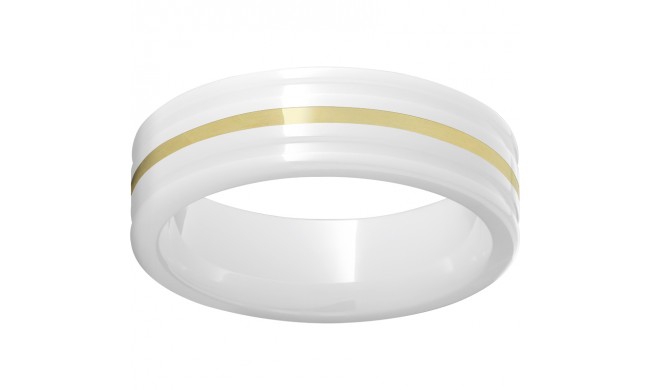 White Diamond CeramicFlat Ring with Rounded Edges and a 1mm 18K Yellow Gold Inlay