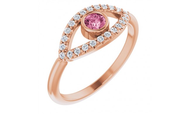 14K Rose Pink Tourmaline & White Sapphire Evil Eye Ring