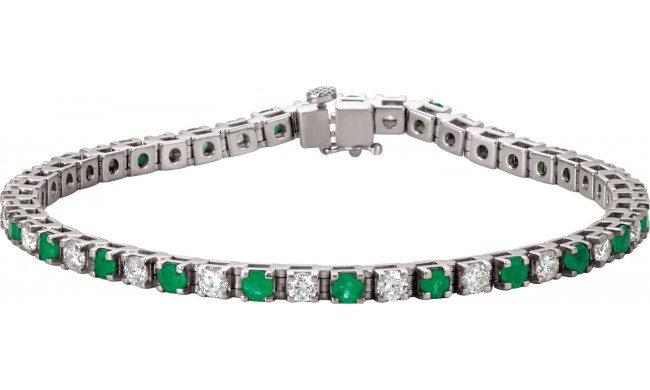 14K White Emerald & 2 1/3 CTW Diamond Line 7  Bracelet