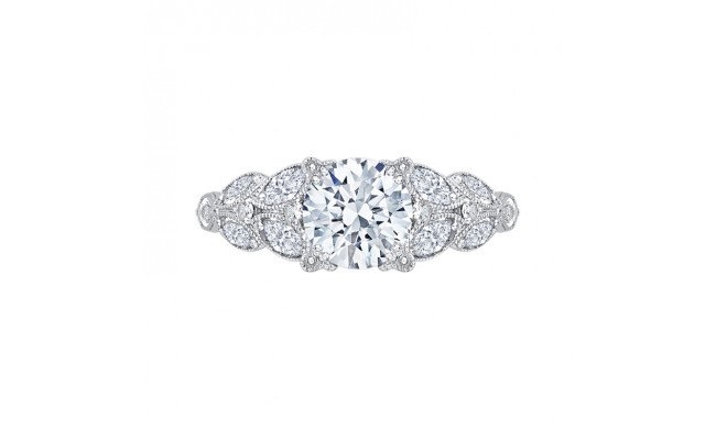 Shah Luxury 14K White Gold Round Diamond Floral Engagement Ring (Semi-Mount)