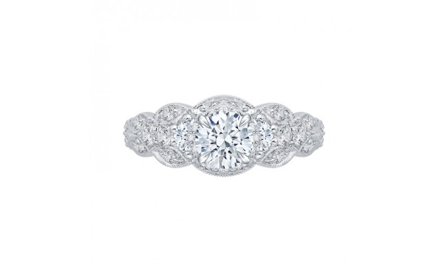 Shah Luxury 14K White Gold Round Diamond Floral Engagement Ring (Semi-Mount)