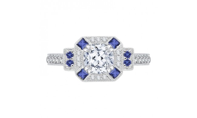 Shah Luxury 14K White Gold Cushion Diamond Halo Engagement Ring with Sapphire (Semi-Mount)