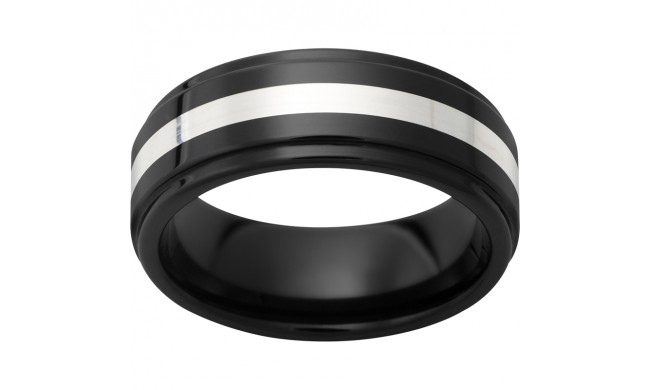 Black Diamond Ceramic Grooved Edge Band with Sterling Silver Inlay