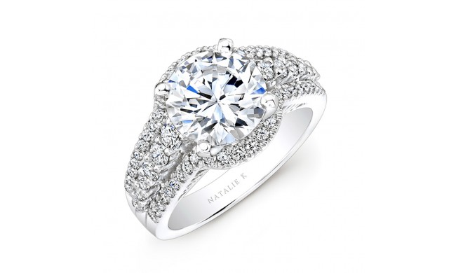 18k White Gold Halo Inspired Pave and Prong Diamond Engagement Ring