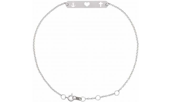 14K White Faith, Love, Hope Bar 6 1/2-7 1/2 Bracelet