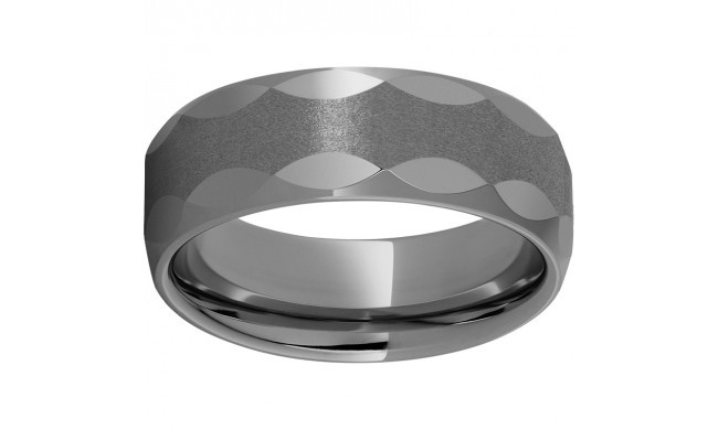 Rugged Tungsten  8mm Domed Band with Oval Facets and Stone Finish