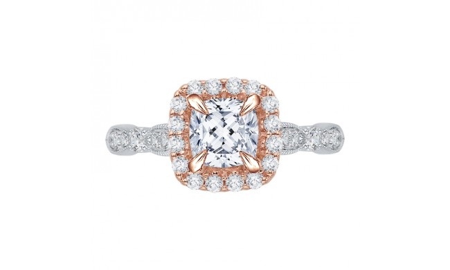 Shah Luxury Cushion Diamond Halo Vintage Engagement Ring In 14K Two-Tone Gold (Semi-Mount)