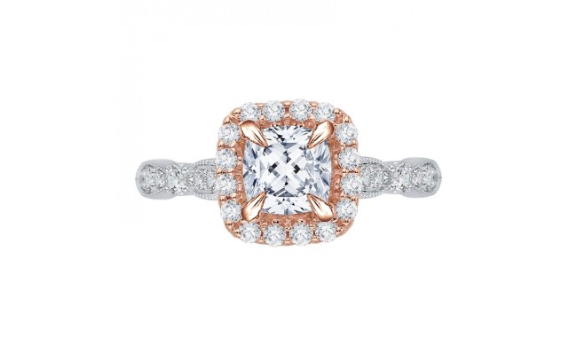 Shah Luxury Cushion Diamond Halo Vintage Engagement Ring In 14K Two-Tone Gold (Semi-Mount)