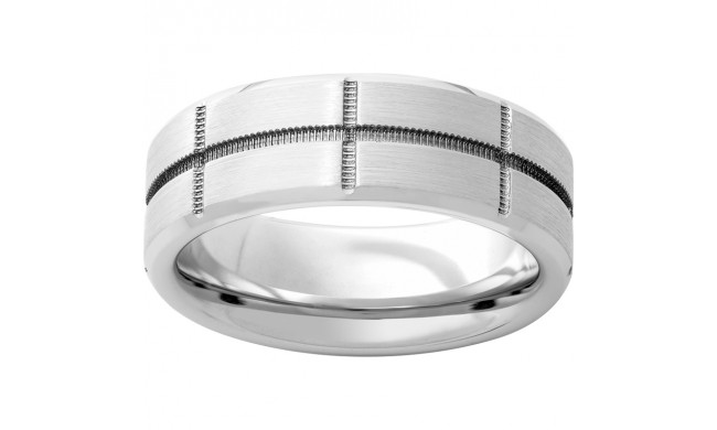 Serinium Beveled Edge Band with Milgrain Texture and Satin Finish