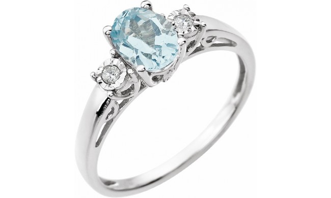 14K White Aquamarine & .04 CTW Diamond Ring