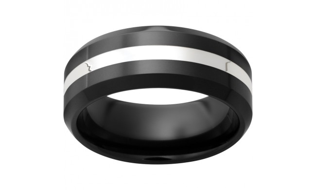 Black Diamond Ceramic Beveled Edge Band with 2mm Sterling Silver Inlay