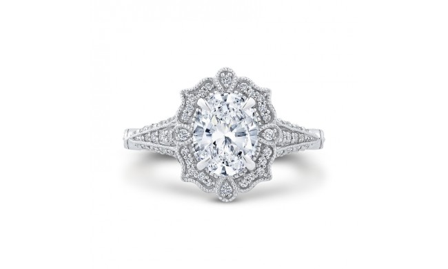 Shah Luxury 14K White Gold Oval Diamond Halo Vintage Engagement Ring (Semi-Mount)