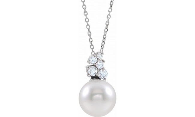 14K White Freshwater Cultured Pearl & 1/4 CTW Diamond 16-18 Necklace