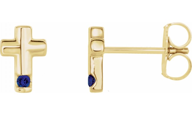 14K Yellow Blue Sapphire Cross Earrings