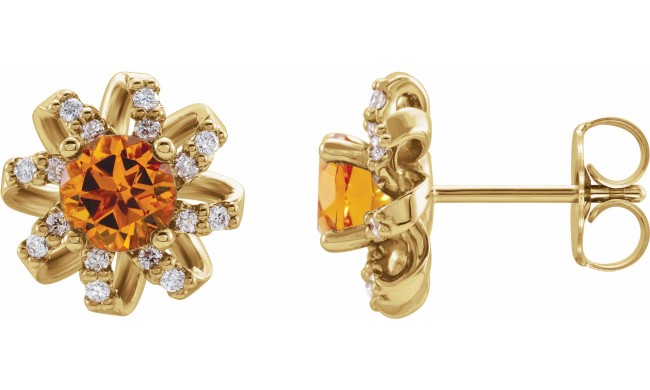 14K Yellow Citrine & 1/6 CTW Diamond Halo-Style Earrings