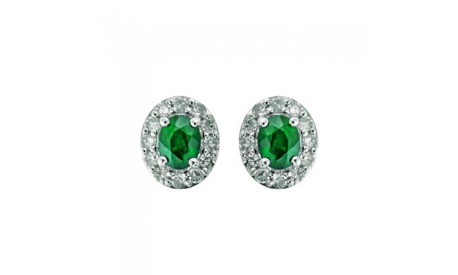 Gems One 10Kt White Gold Diamond (1/6Ctw) & Emerald (3/8 Ctw) Earring